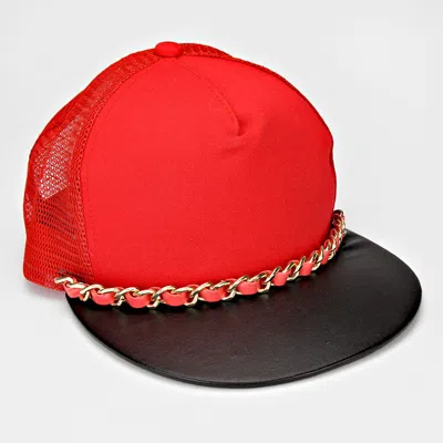 Fashnzfab Chain Accented Mesh Back Fashion Cap In Red