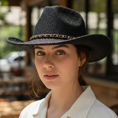 Fashnzfab Chain Belt Accent Festive Fedora Hat In Black