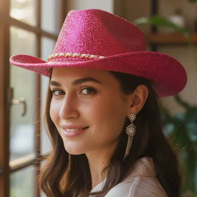 Fashnzfab Chain Belt Accent Festive Fedora Hat In Pink