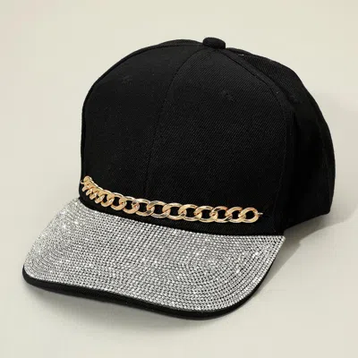 Fashnzfab Chain Detail Bling Studded Brim Baseball Cap In Black