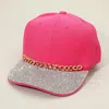 Fashnzfab Chain Detail Bling Studded Brim Baseball Cap In Pink