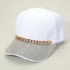 Fashnzfab Chain Detail Bling Studded Brim Baseball Cap In White