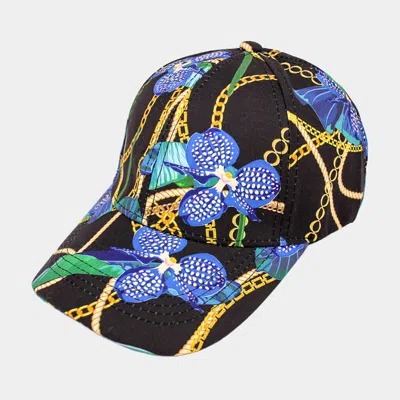 Fashnzfab Chain Flower Patterned Baseball Cap In Black
