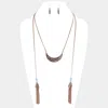 Fashnzfab Chain Tassel Patterned Burnished Metal Necklace In Brown