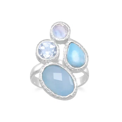 Fashnzfab Chalcedony, Larimar, Topaz And Moonstone Cluster Ring In Metallic
