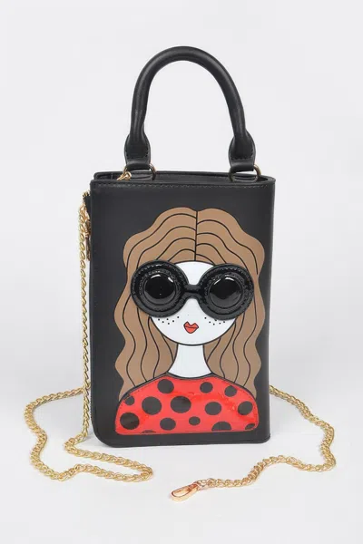 Fashnzfab Character Printed Cross Chain Body Strap Bag In Black