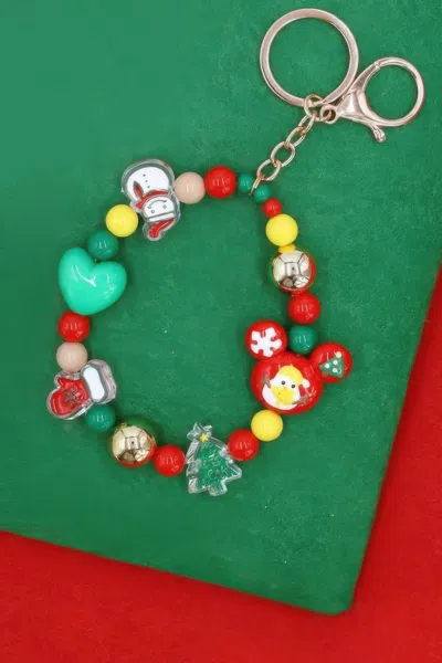 Fashnzfab Christmas Charm Beaded Stretchable Keychain In Multi