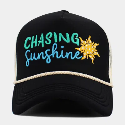 Fashnzfab Chasing Sunshine Mesh Back Trucker Hat In Black