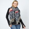 Fashnzfab Check Oblong Scarf/shawl In Blue