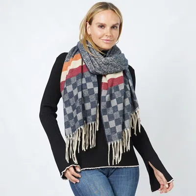 Fashnzfab Check Oblong Scarf/shawl In Blue