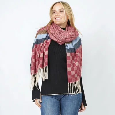 Fashnzfab Check Oblong Scarf/shawl In Red
