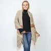 Fashnzfab Check Oblong Scarf/shawl In Sand