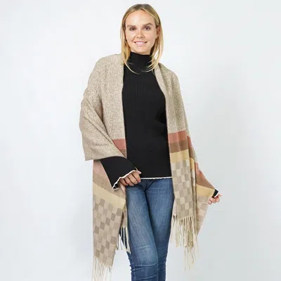 Fashnzfab Check Oblong Scarf/shawl In Sand