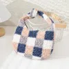 Fashnzfab Checker Pattern Teddy Bear Faux Fur Mini Tote Bag In Blue
