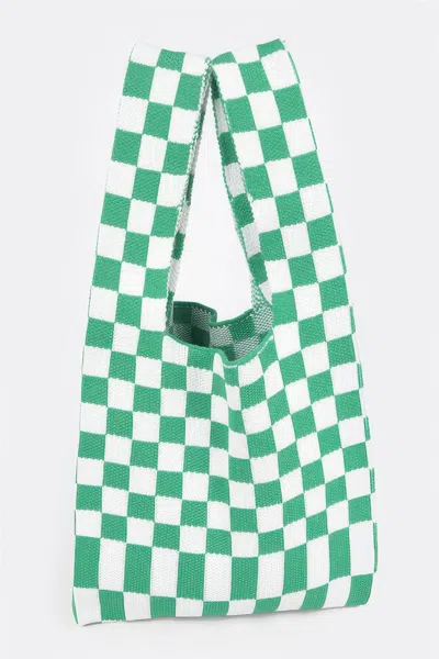 Fashnzfab Checker Poly Woven Bag In Green