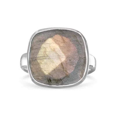 Fashnzfab Checkerboard Cut Labradorite Ring In Orange