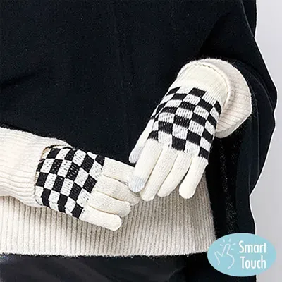 Fashnzfab Checkerboard Patterned Smart Touch Gloves In Multi