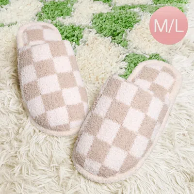 Fashnzfab Checkerboard Soft Home Indoor Floor Slippers - Beige In Sand
