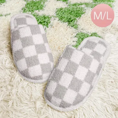 Fashnzfab Checkerboard Soft Home Indoor Floor Slippers Gray M/l In Grey