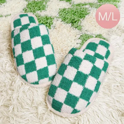 Fashnzfab Checkerboard Soft Home Indoor Floor Slippers Green M/l