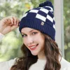 Fashnzfab Checkered Beanie With Pom Pom In Blue