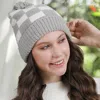 Fashnzfab Checkered Beanie With Pom Pom In Gray