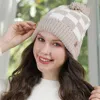Fashnzfab Checkered Beanie With Pom Pom In Sand