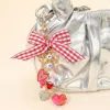 Fashnzfab Checkered Bow Accent Love Message Beaded Heart Charm Embellished Keychain Bag Charm In Multi