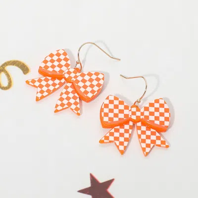 Fashnzfab Checkered Bow Drop Dangle Earrings In Orange