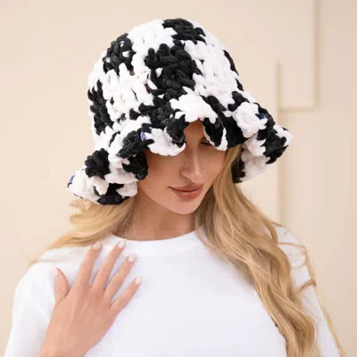 Fashnzfab Checkered Chunky Crochet Bucket Hat In Black