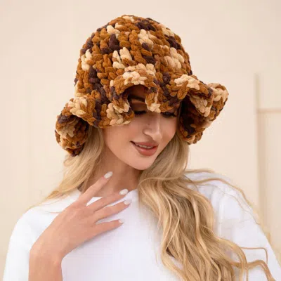 Fashnzfab Checkered Chunky Crochet Bucket Hat In Gold