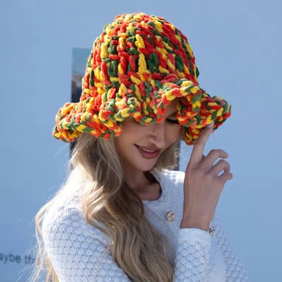 Fashnzfab Checkered Chunky Crochet Bucket Hat In Multi