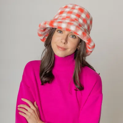 Fashnzfab Checkered Faux Fur Bucket Hat In Pink