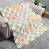 Fashnzfab Checkered Floral Patterned Reversible Throw Blanket