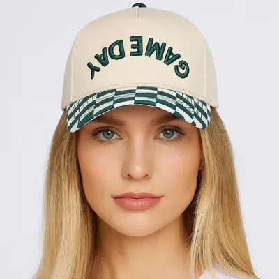 Fashnzfab Checkered Gameday Embroidered Baseball Cap In Beige