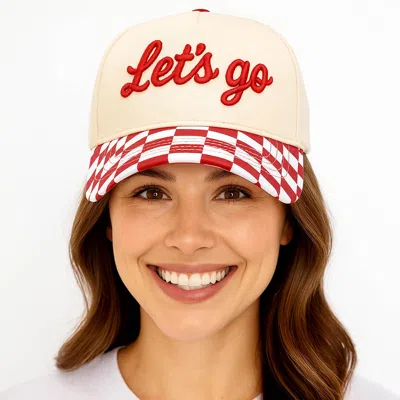 Fashnzfab Checkered Lets Go Embroidered Baseball Cap In Red