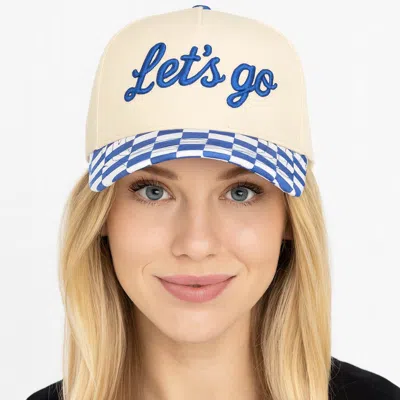 Fashnzfab Checkered Lets Go Embroidered Baseball Cap In Beige