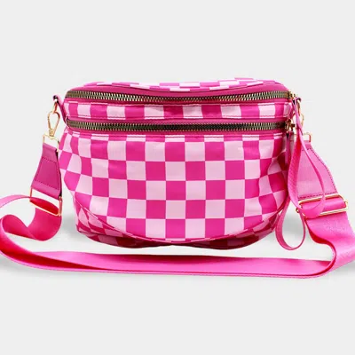Fashnzfab Checkered Pattern Crossbody Bag In Pink
