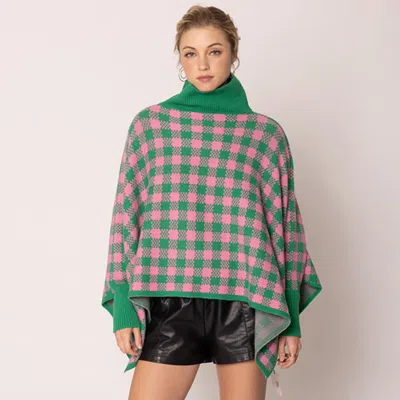 Fashnzfab Checkered Pattern Knit Turtleneck Poncho In Multi