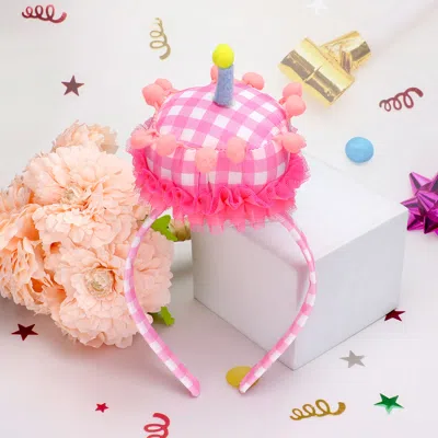 Fashnzfab Checkered Plush Birthday Cake Headband In Pink
