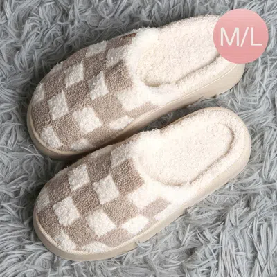 Fashnzfab Checkered Soft Home Indoor Floor Platform Slippers - Beige In White