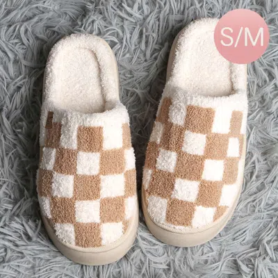Fashnzfab Checkered Soft Home Indoor Floor Platform Slippers Khaki S/m In Green