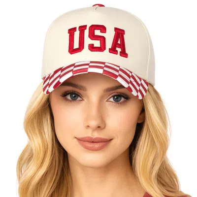 Fashnzfab Checkered Usa Embroidered Baseball Cap In Red