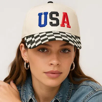 Fashnzfab Checkered Usa Embroidered Baseball Cap In Black