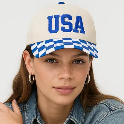 Fashnzfab Checkered Usa Embroidered Baseball Cap In Blue