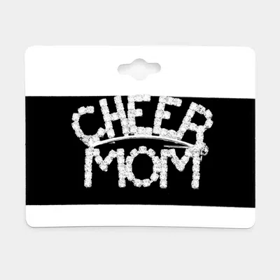 Fashnzfab 'cheer Mom' Rhinestone Pin Brooch In Black