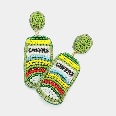 Fashnzfab Cheers Message Felt Back Pearl Stone Seed Beaded Beer Dangle Earrings In Green