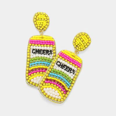 Fashnzfab Cheers Message Felt Back Pearl Stone Seed Beaded Beer Dangle Earrings In Yellow