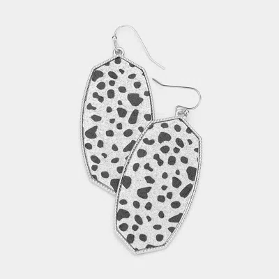 Fashnzfab Cheetah Patterned Glittered Hexagon Dangle Earrings - Rhodium In Multi