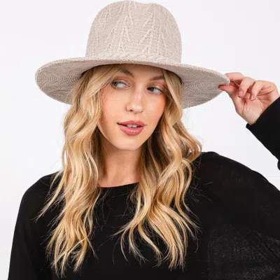 Fashnzfab Chenille Pattern Fedora Hat With Braided Band In Beige